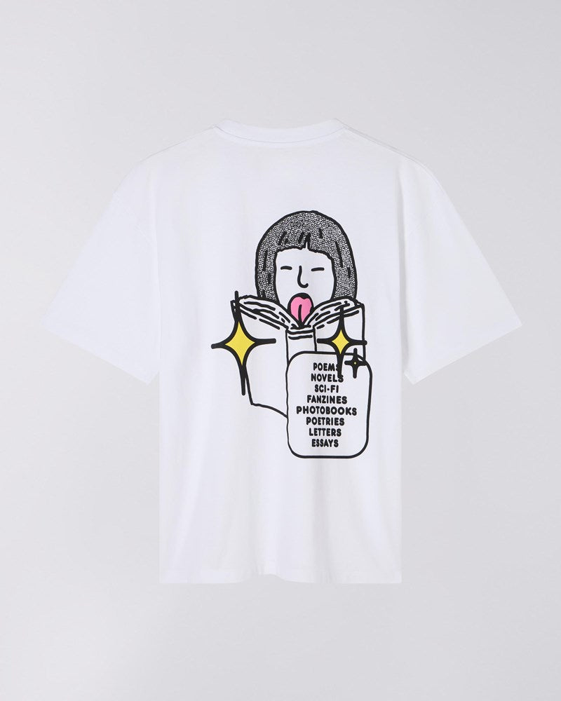 Love In The Books Oversized T-Shirt - White | Edwin med grafik på begge sidder.