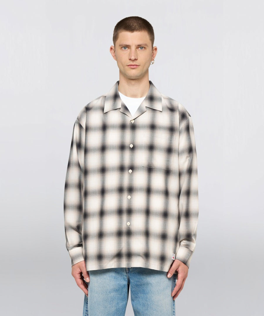 Open Collar Shirt Ls-Beige/Black
