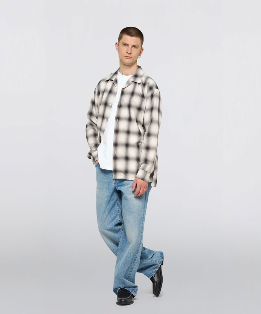 Open Collar Shirt Ls-Beige/Black