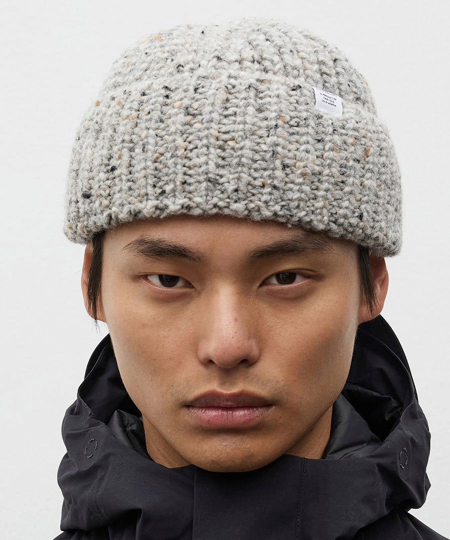 Donegal Wool Rib Beanie Light Grey Melange