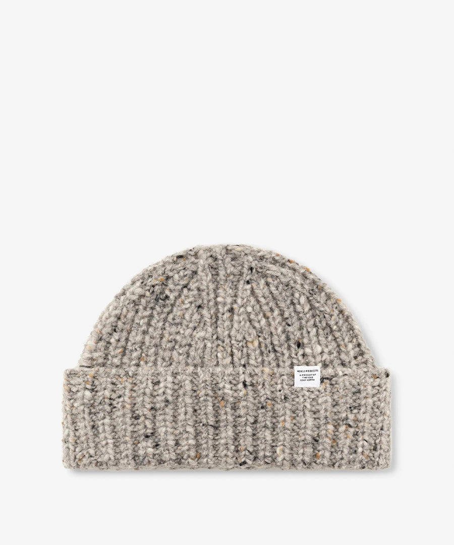 Donegal Wool Rib Beanie Light Grey Melange