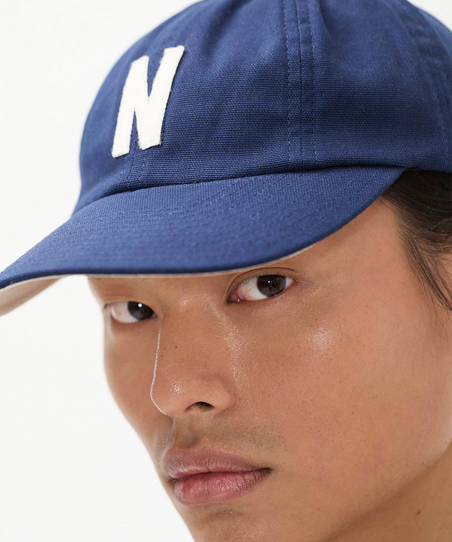 Light Canvas Felt N 8 Panel Cap Dark Blue