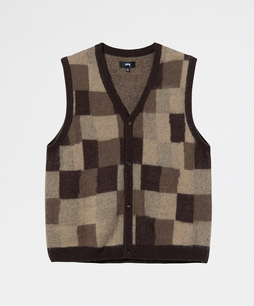 Wobbly Check Sweater Vest-Stussy-knitwear