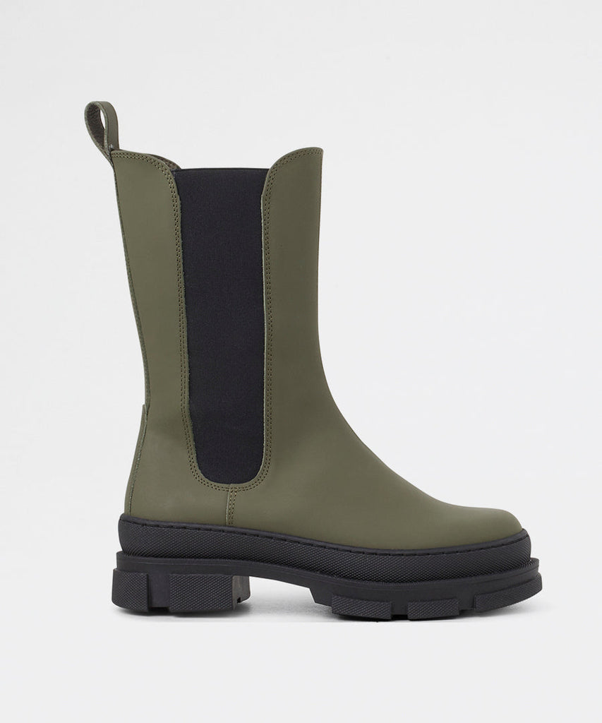 Elise Chelsea Army Rubberised Leather-Garment Project-Packyard DK