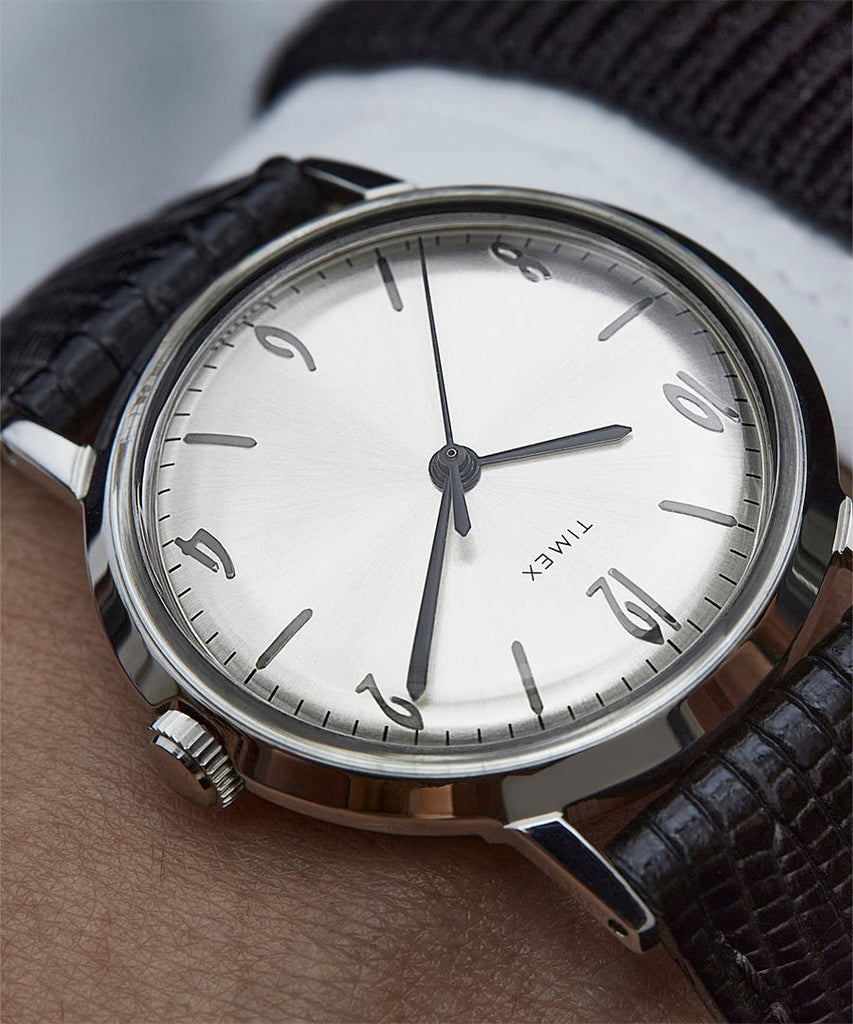 Marlin Handwind 34mm SST Case Silver Dial Black Leather Strap-Timex Archive-watches