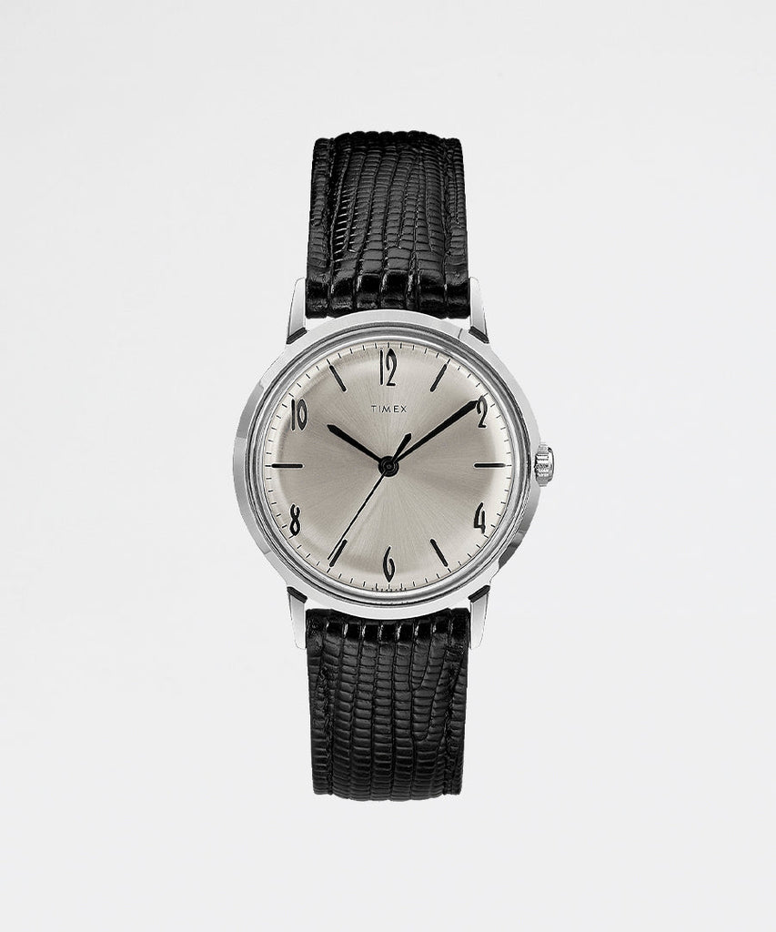 Marlin Handwind 34mm SST Case Silver Dial Black Leather Strap-Timex Archive-watches