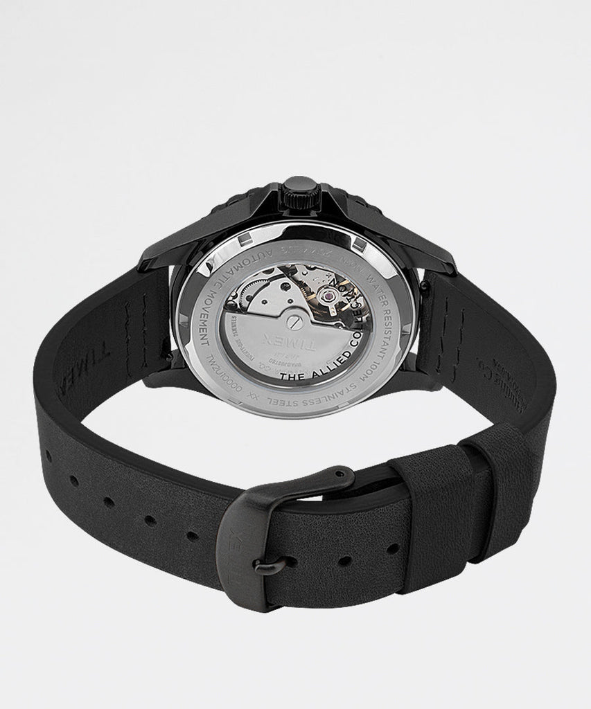 Navi XL Automatic 41mm Black Case Black Dial Black Leather Strap-Timex Archive-watches