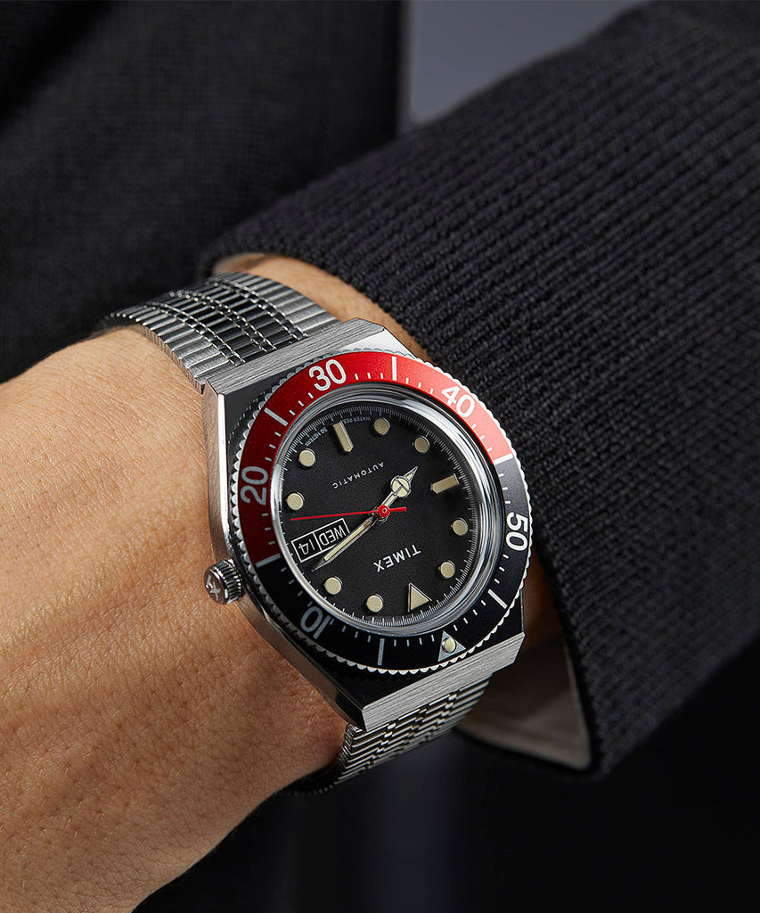 M79 Automatic 40mm Black Dial Black and Red Top Ring-Timex Archive-watches