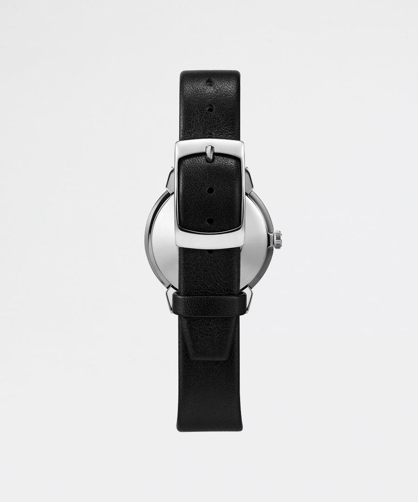 Q Dress Reissue Date SST Silver Dial Black Leather Strap-Timex Archive-watches