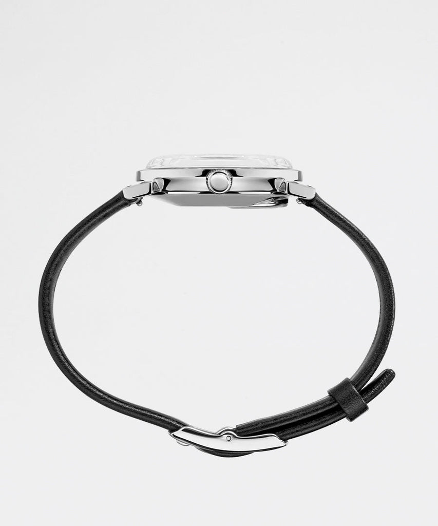Q Dress Reissue Date SST Silver Dial Black Leather Strap-Timex Archive-watches