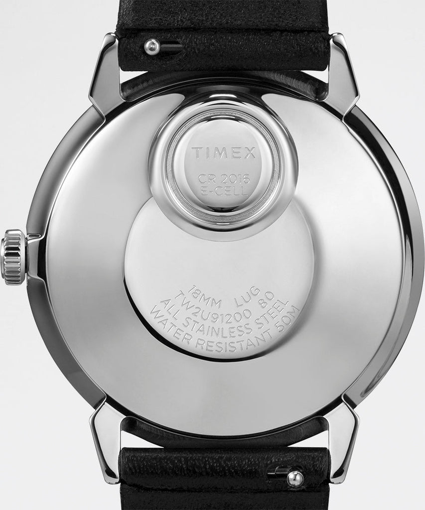 Q Dress Reissue Date SST Silver Dial Black Leather Strap-Timex Archive-watches