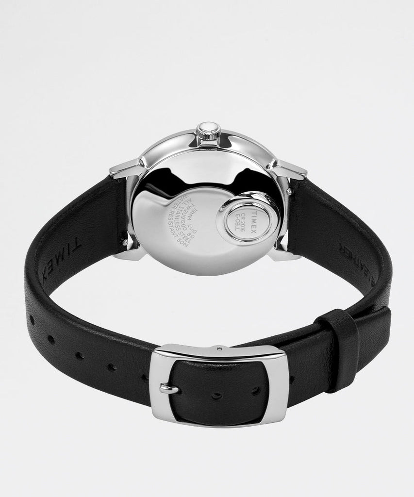 Q Dress Reissue Date SST Silver Dial Black Leather Strap-Timex Archive-watches